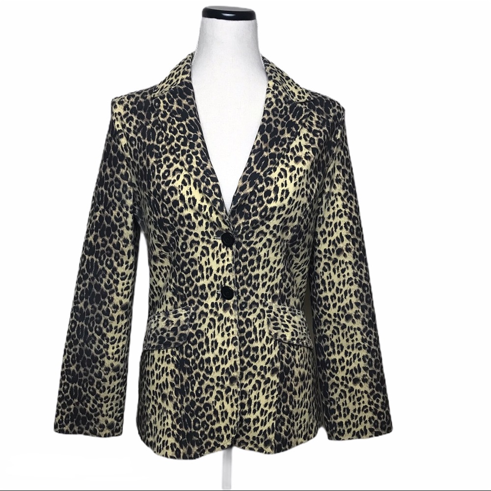 Leopard cheetah animal print two button blazer